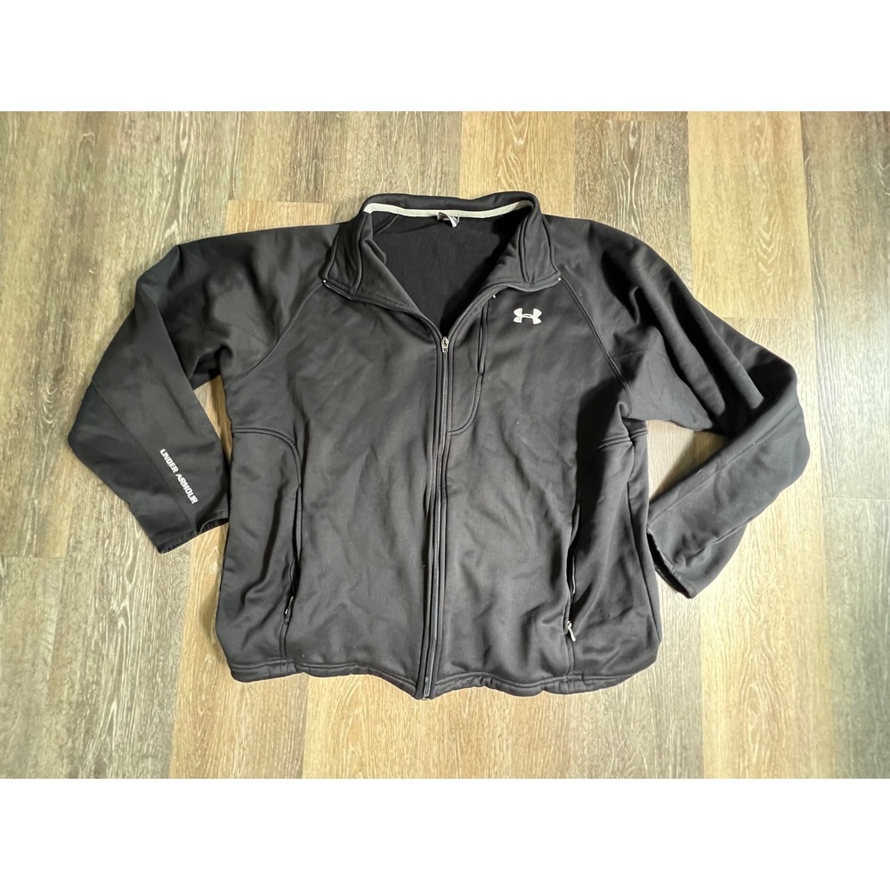 Under Armour Full Zip Jacket Mens XL Black Fleece Mock Neck Pockets Activewear